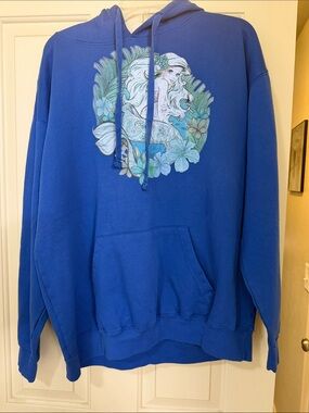 Royal Blue Hoodie with Mermaids & Floral Graphic